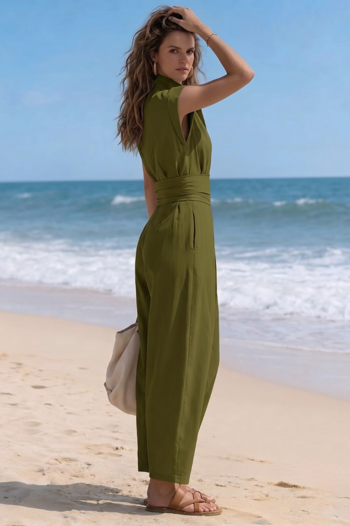 Dara | Women’s High-Neck Cap-Sleeve Ruched-Waist Harem Jumpsuit