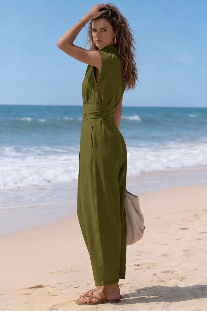 Dara | Women’s High-Neck Cap-Sleeve Ruched-Waist Harem Jumpsuit