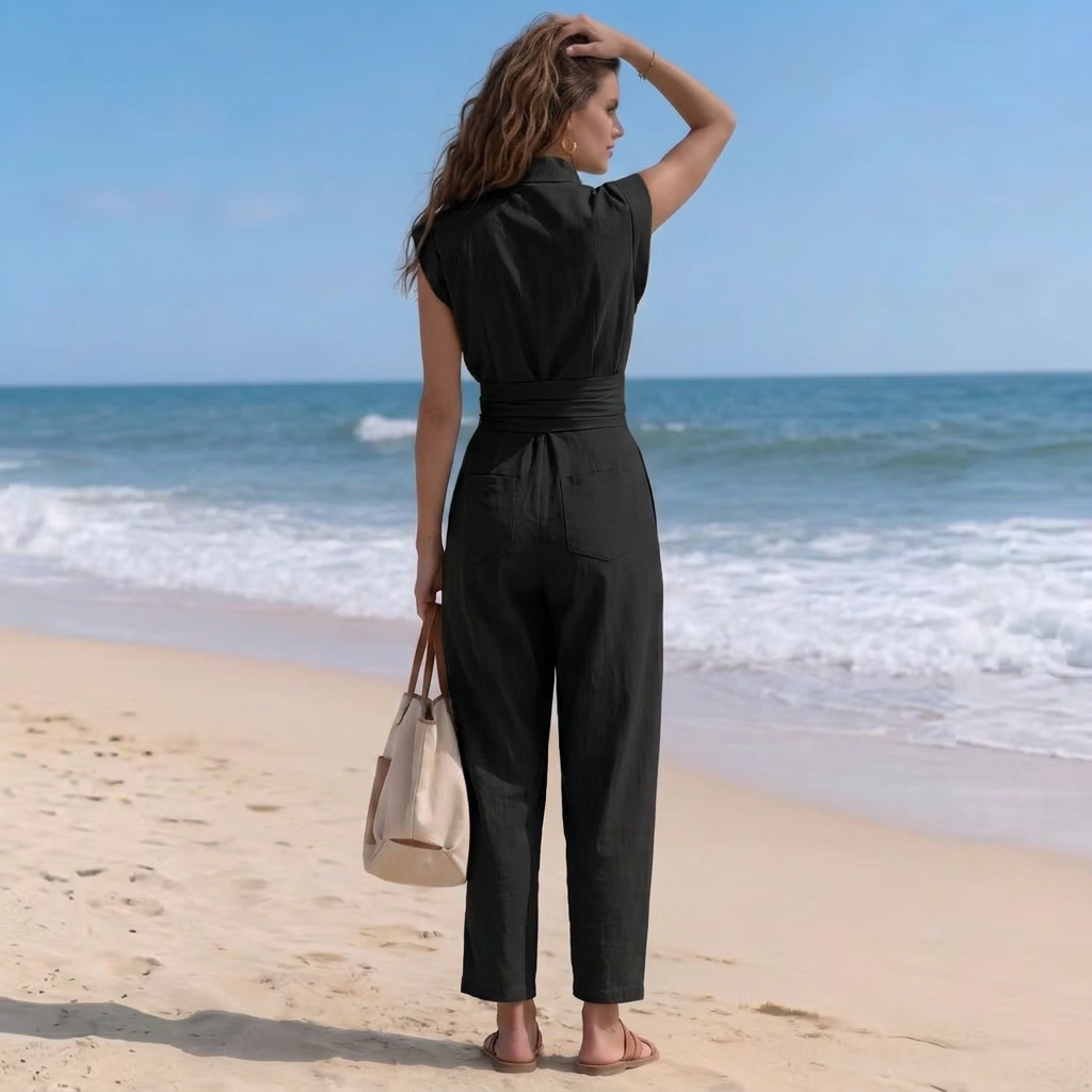 Dara | Women’s High-Neck Cap-Sleeve Ruched-Waist Harem Jumpsuit