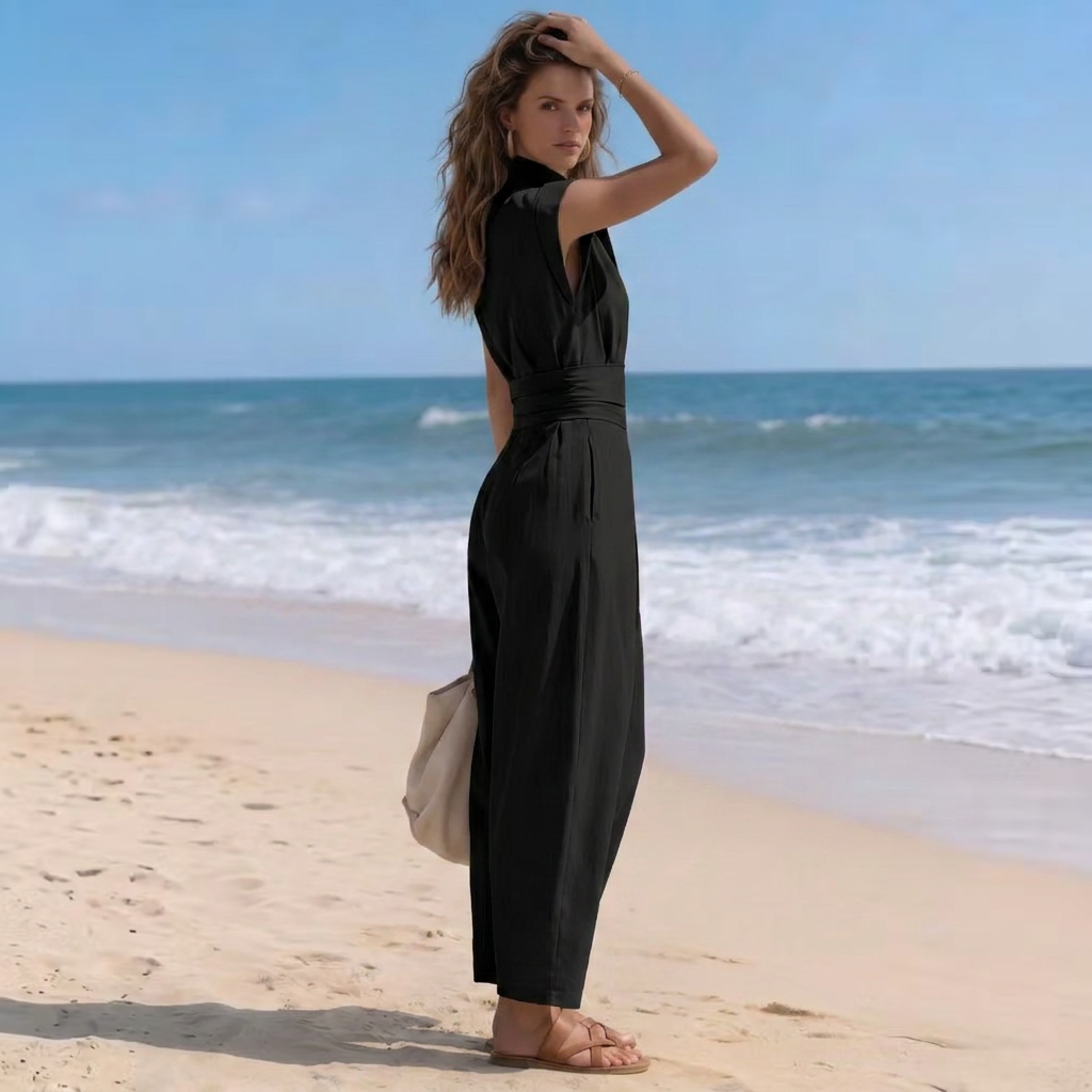 Dara | Women’s High-Neck Cap-Sleeve Ruched-Waist Harem Jumpsuit