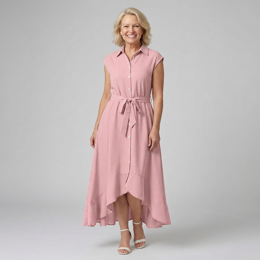Eiran | Sleeveless Button-Front High-Low Shirt Dress with Belt
