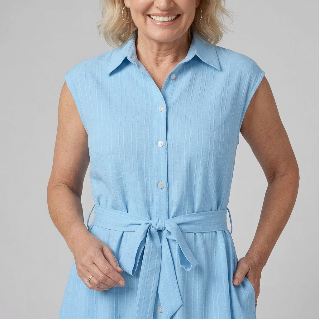 Eiran | Sleeveless Button-Front High-Low Shirt Dress with Belt