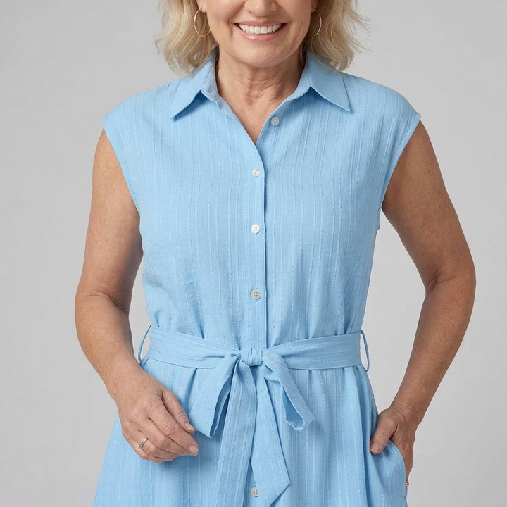 Eiran | Sleeveless Button-Front High-Low Shirt Dress with Belt