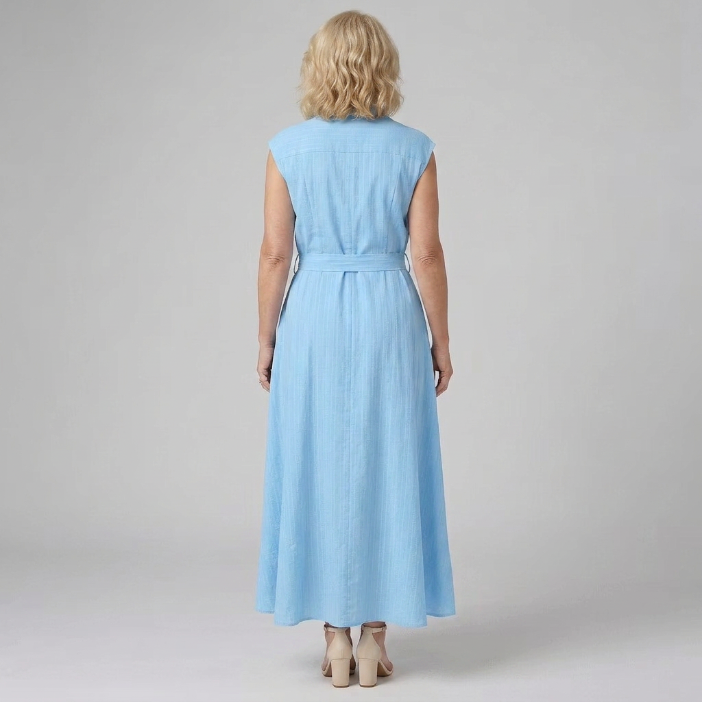 Eiran | Sleeveless Button-Front High-Low Shirt Dress with Belt