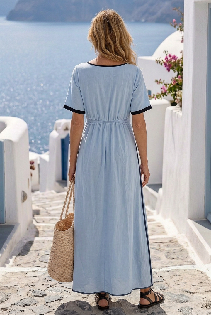 Eirene | V Neck Short Sleeve Twist Front Midi Dress