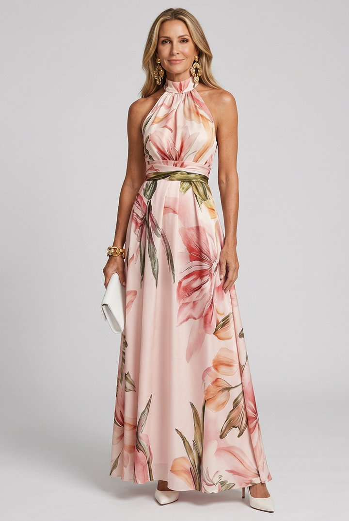 Elara | Floral Halter Flowing Maxi Dress