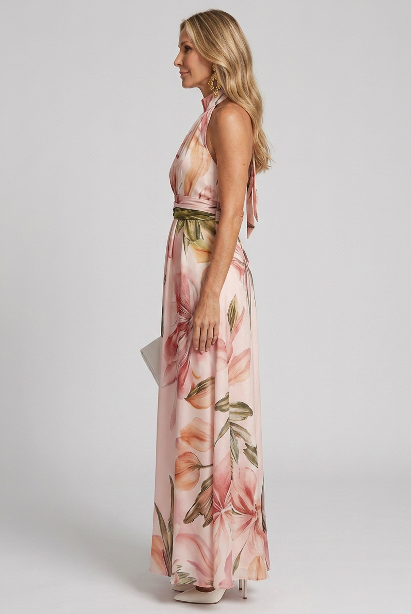 Elara | Floral Halter Flowing Maxi Dress