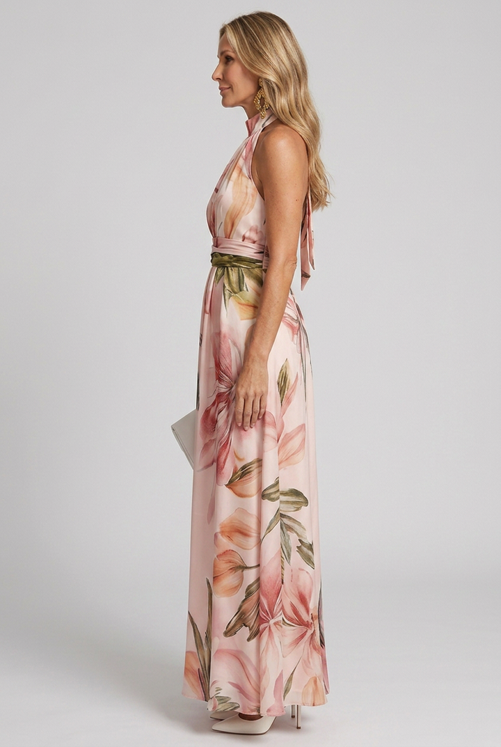 Elara | Floral Halter Flowing Maxi Dress