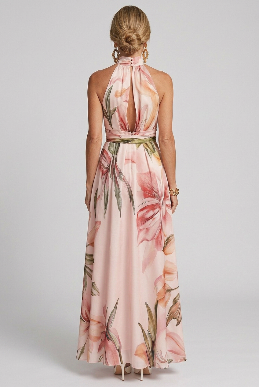 Elara | Floral Halter Flowing Maxi Dress