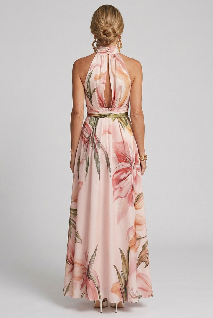 Elara | Floral Halter Flowing Maxi Dress