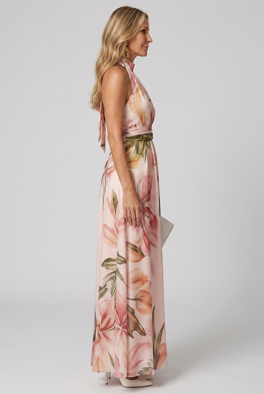 Elara | Floral Halter Flowing Maxi Dress
