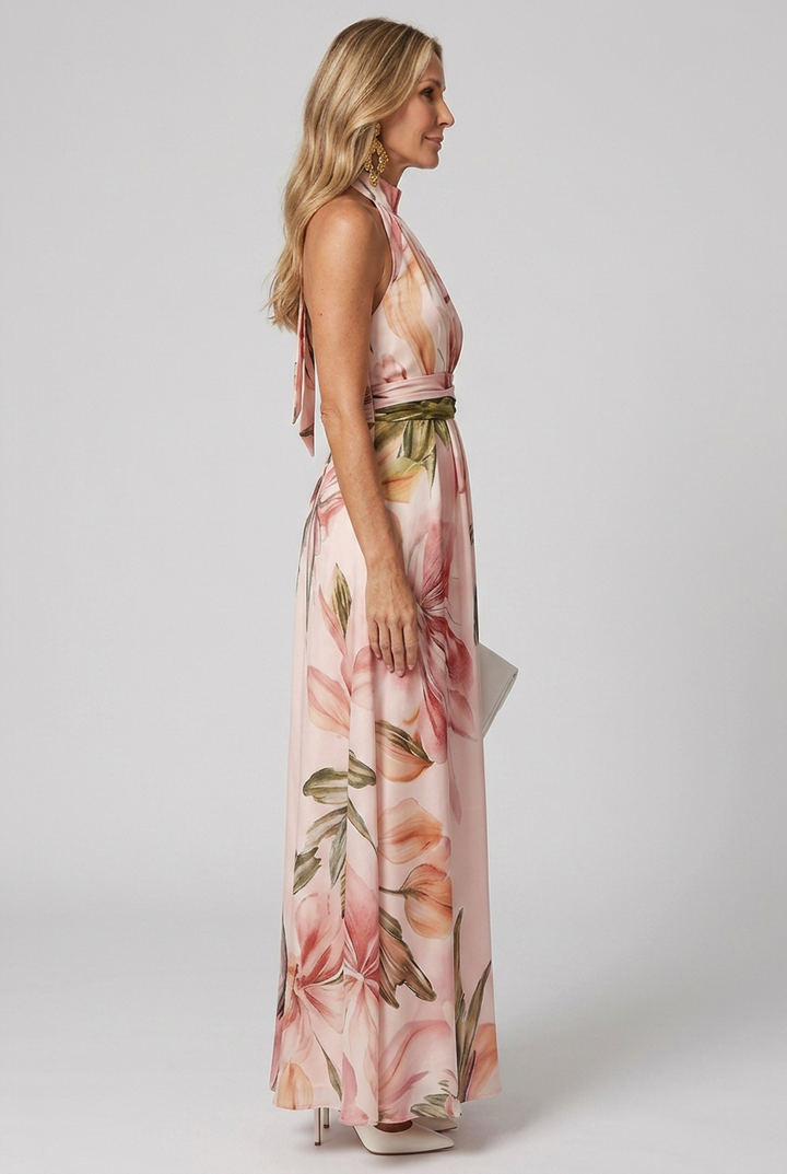 Elara | Floral Halter Flowing Maxi Dress