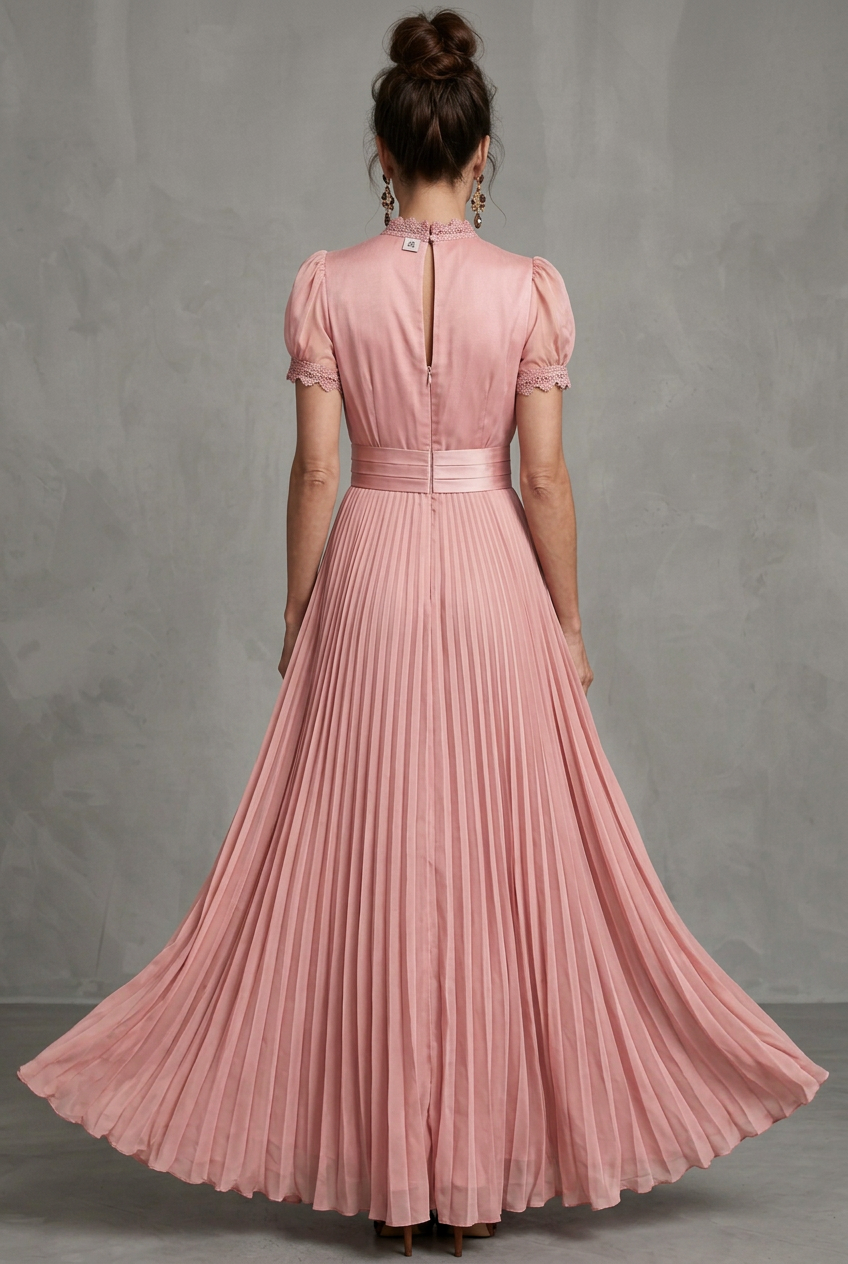 Elara | Lace-Trim Pleated Maxi Dress
