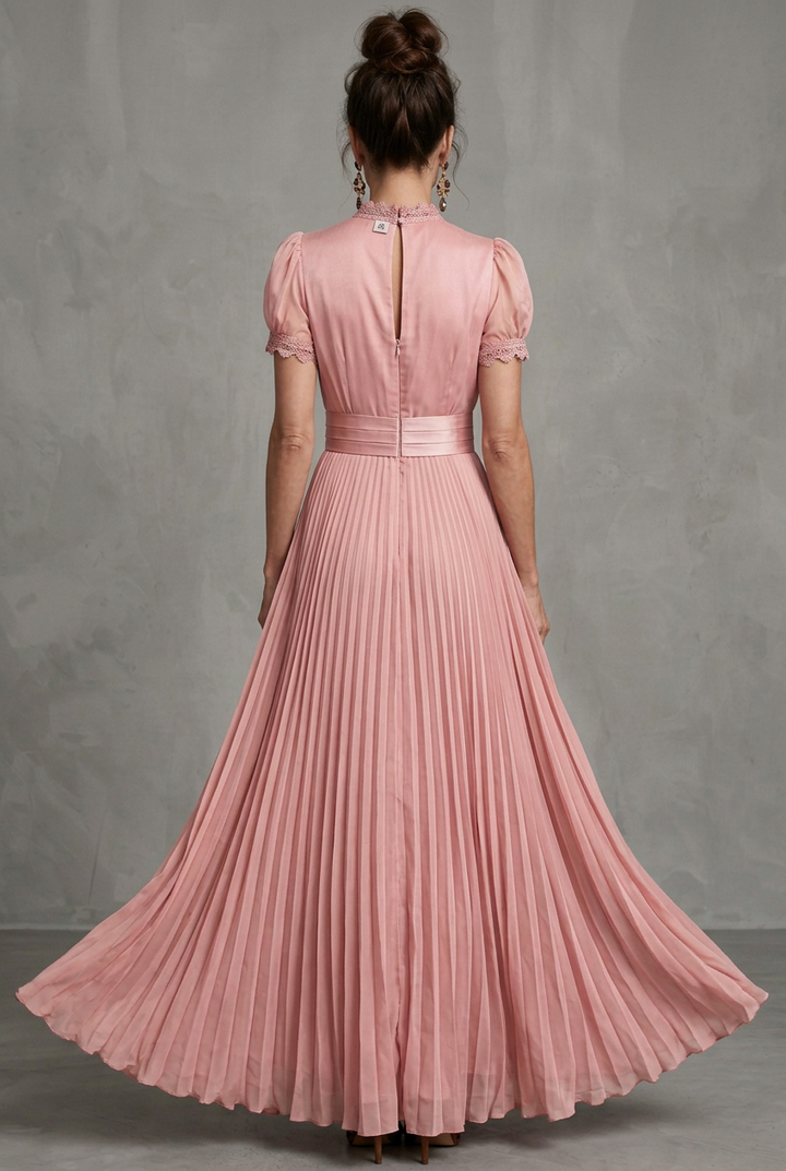 Elara | Lace-Trim Pleated Maxi Dress