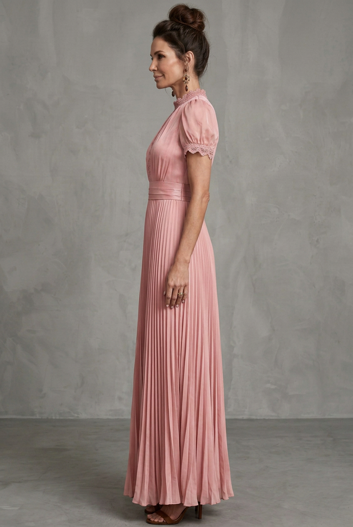Elara | Lace-Trim Pleated Maxi Dress