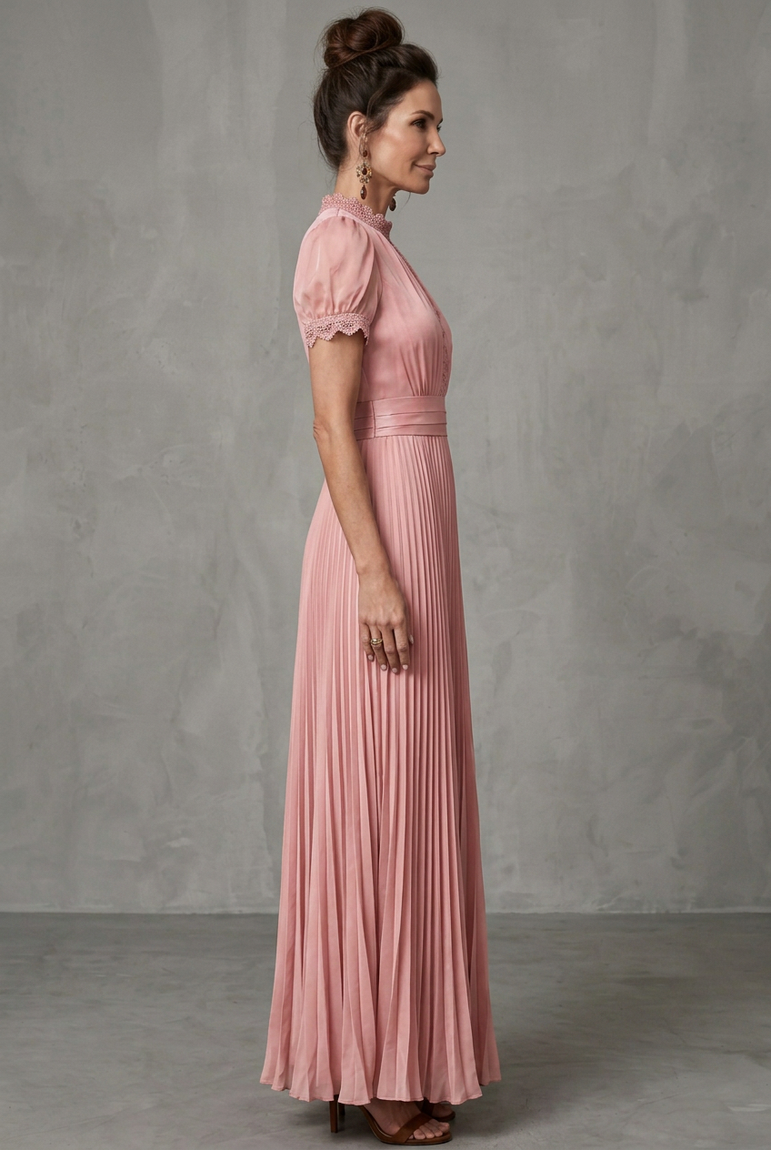 Elara | Lace-Trim Pleated Maxi Dress