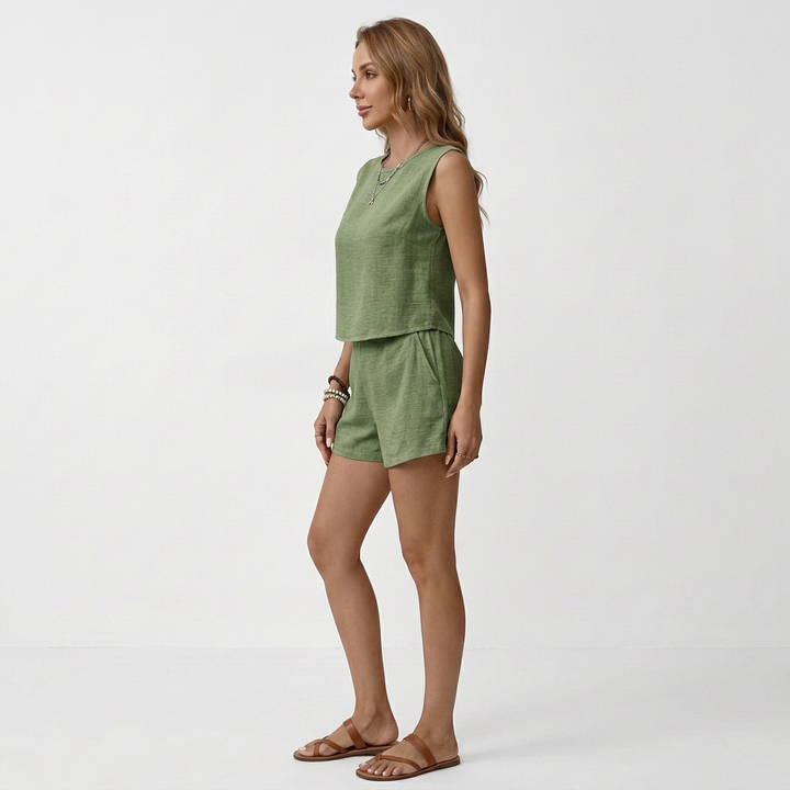 Elara | Sleeveless Textured Two-Piece Shorts Set