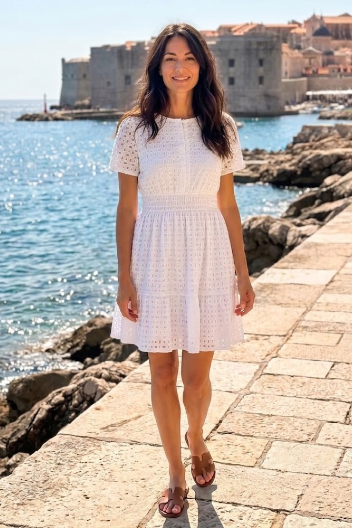Elarka | Short Flutter Sleeve Eyelet Detail Mini Dress