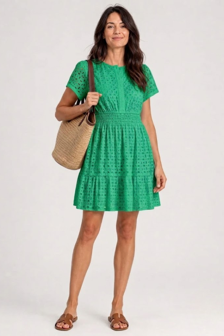 Elarka | Short Flutter Sleeve Eyelet Detail Mini Dress