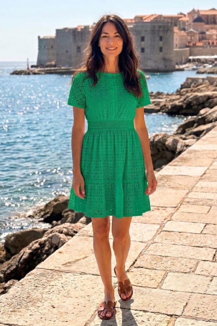 Elarka | Short Flutter Sleeve Eyelet Detail Mini Dress
