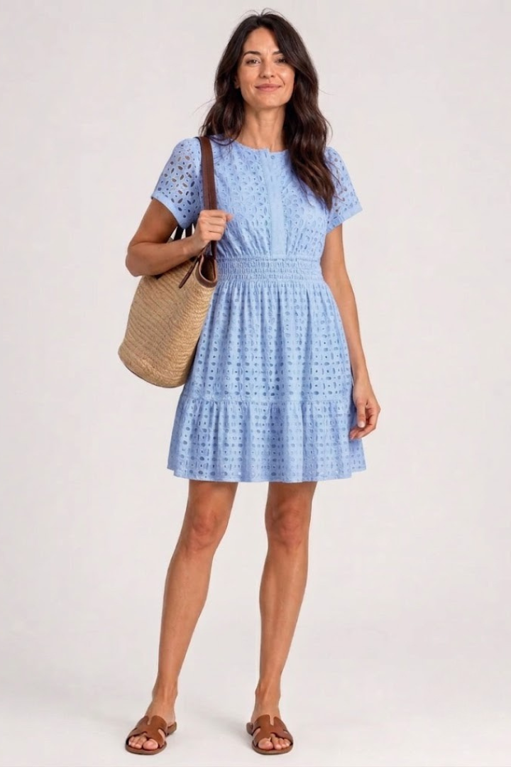 Elarka | Short Flutter Sleeve Eyelet Detail Mini Dress