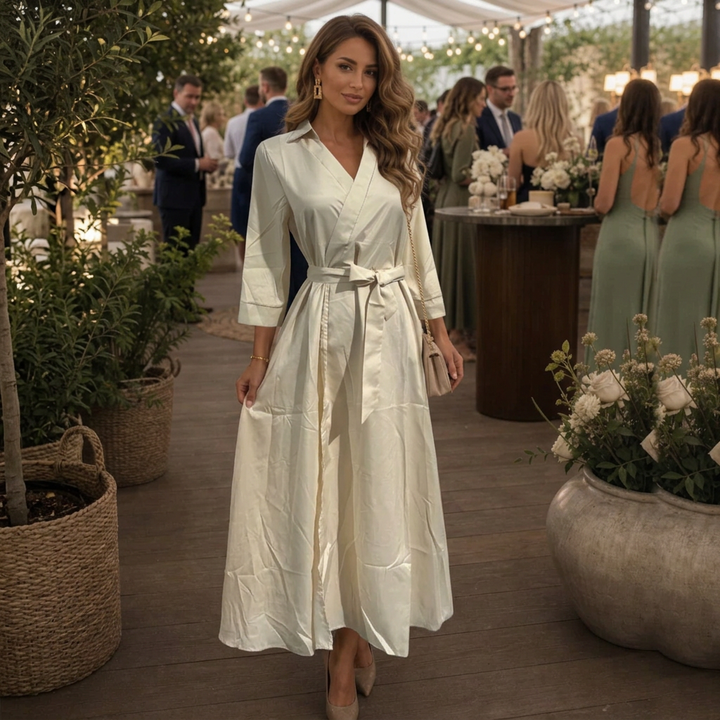 Eleq | Short Sleeve Collared Wrap Waist Midi Dress