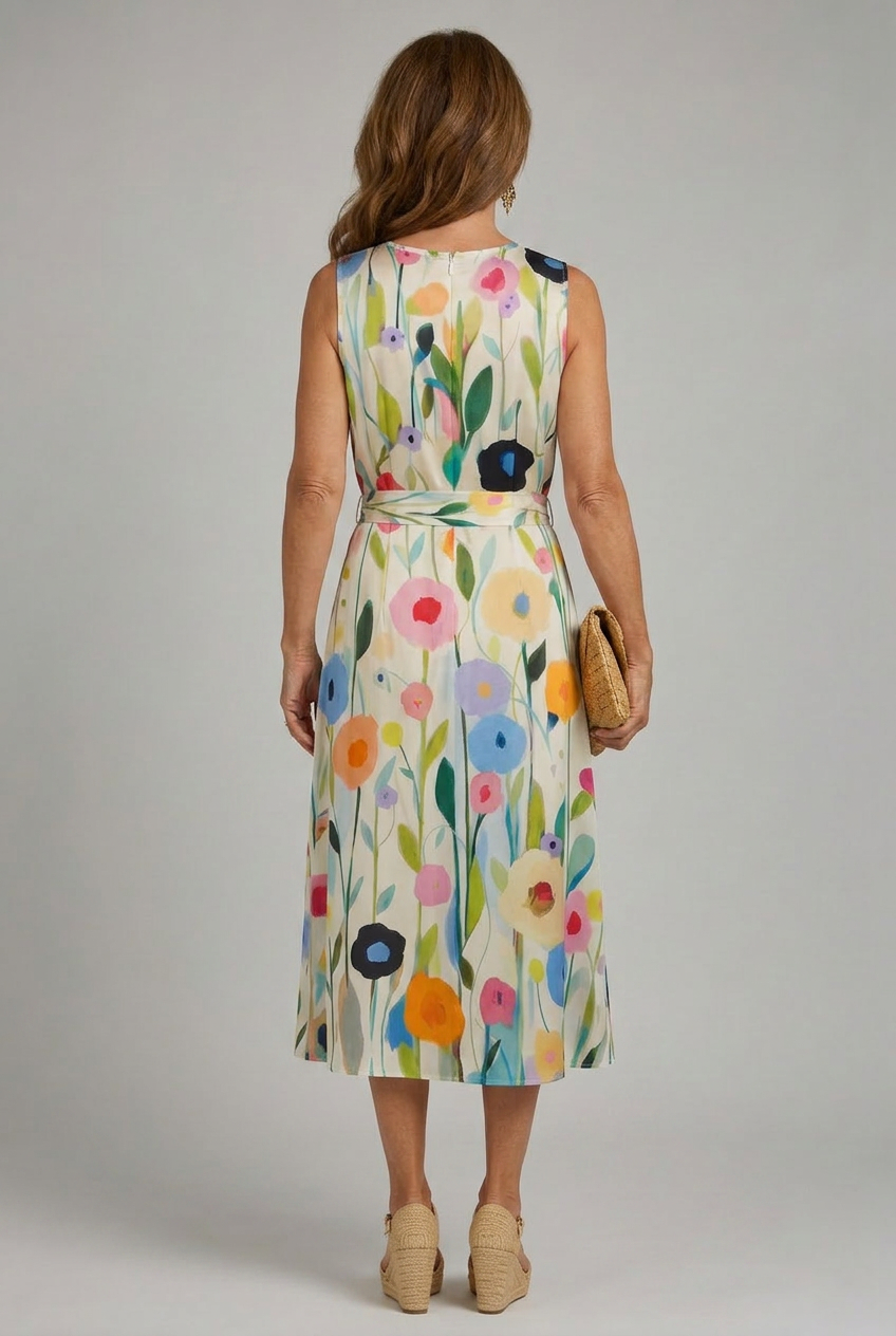 Flory | Floral Print Sleeveless Round Neck Midi Dress