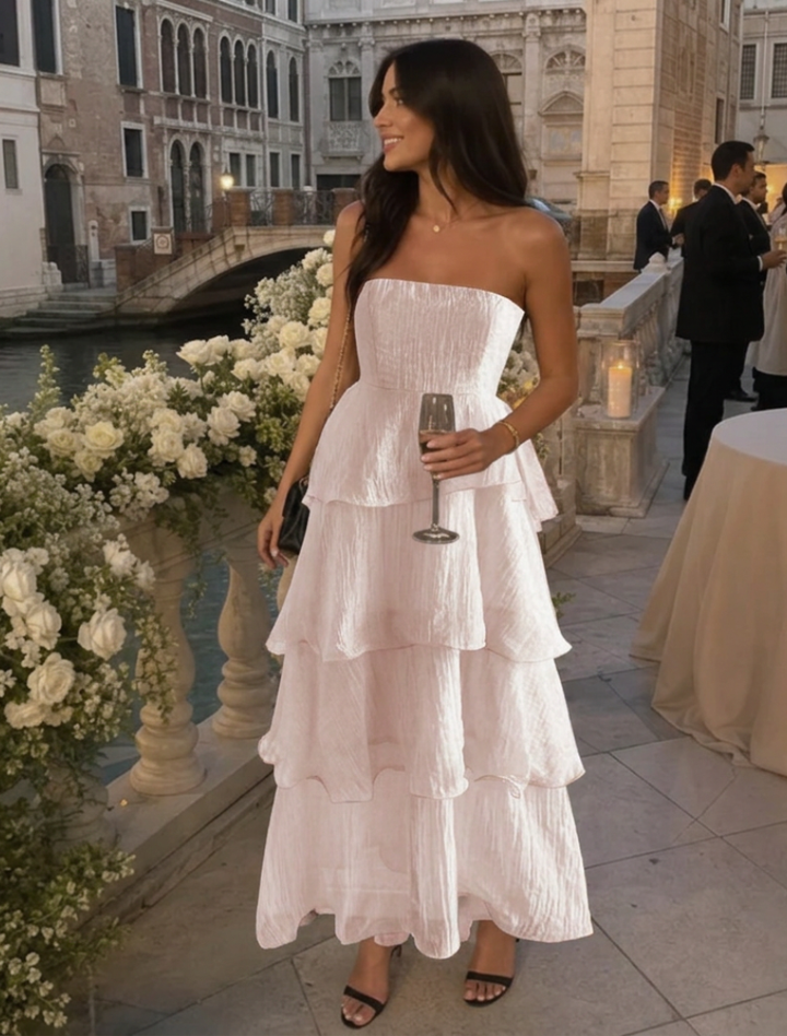 Gemma | Smocked Strapless Bodice Tiered Maxi Dress