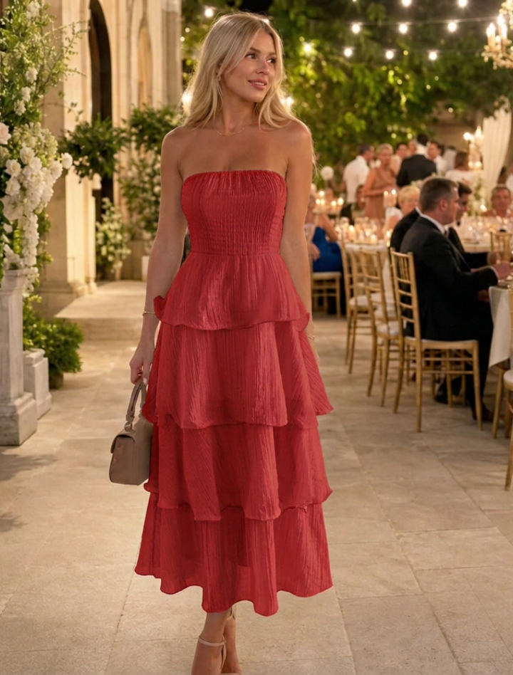 Gemma | Smocked Strapless Bodice Tiered Maxi Dress