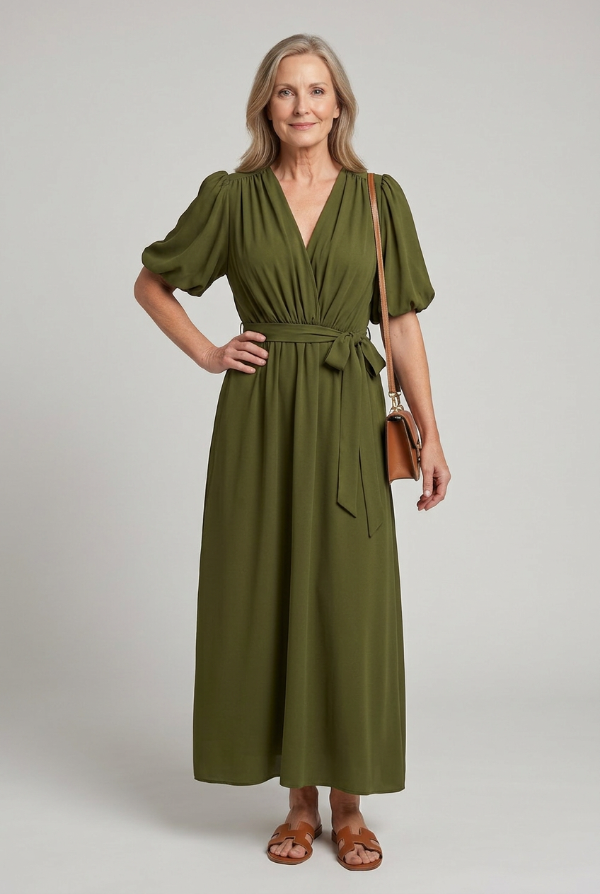 Keziah | Short Sleeve Wrap Soft Flowing Hem Midi Dress
