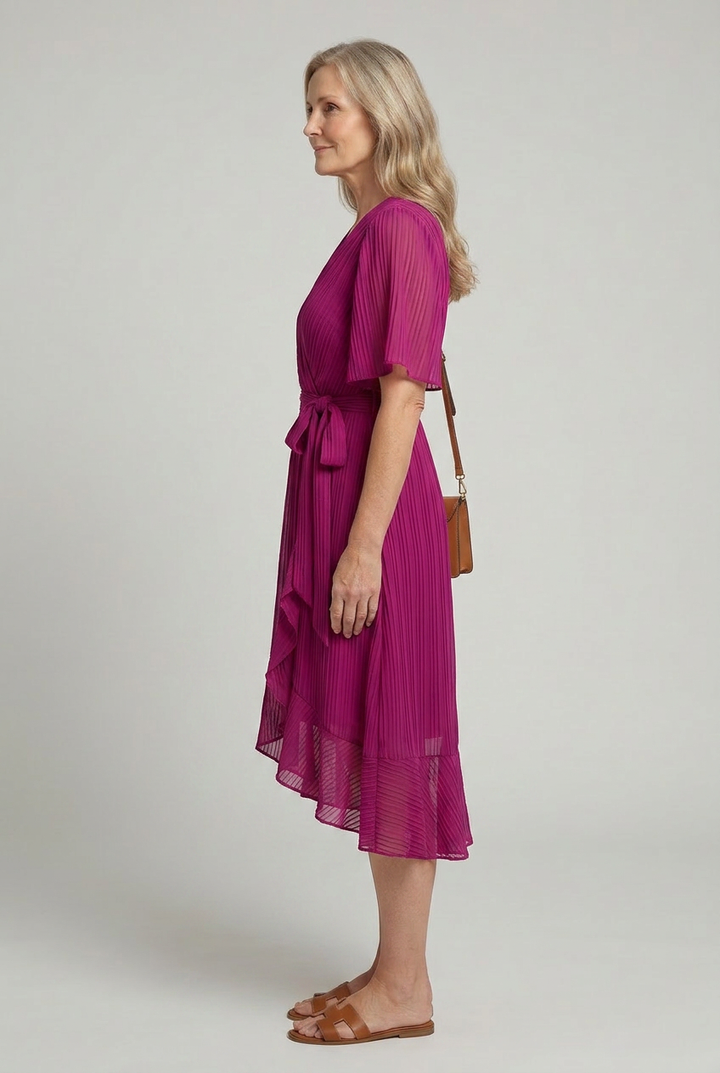 Keziah | Short Sleeve Wrap Soft Flowing Hem Midi Dress