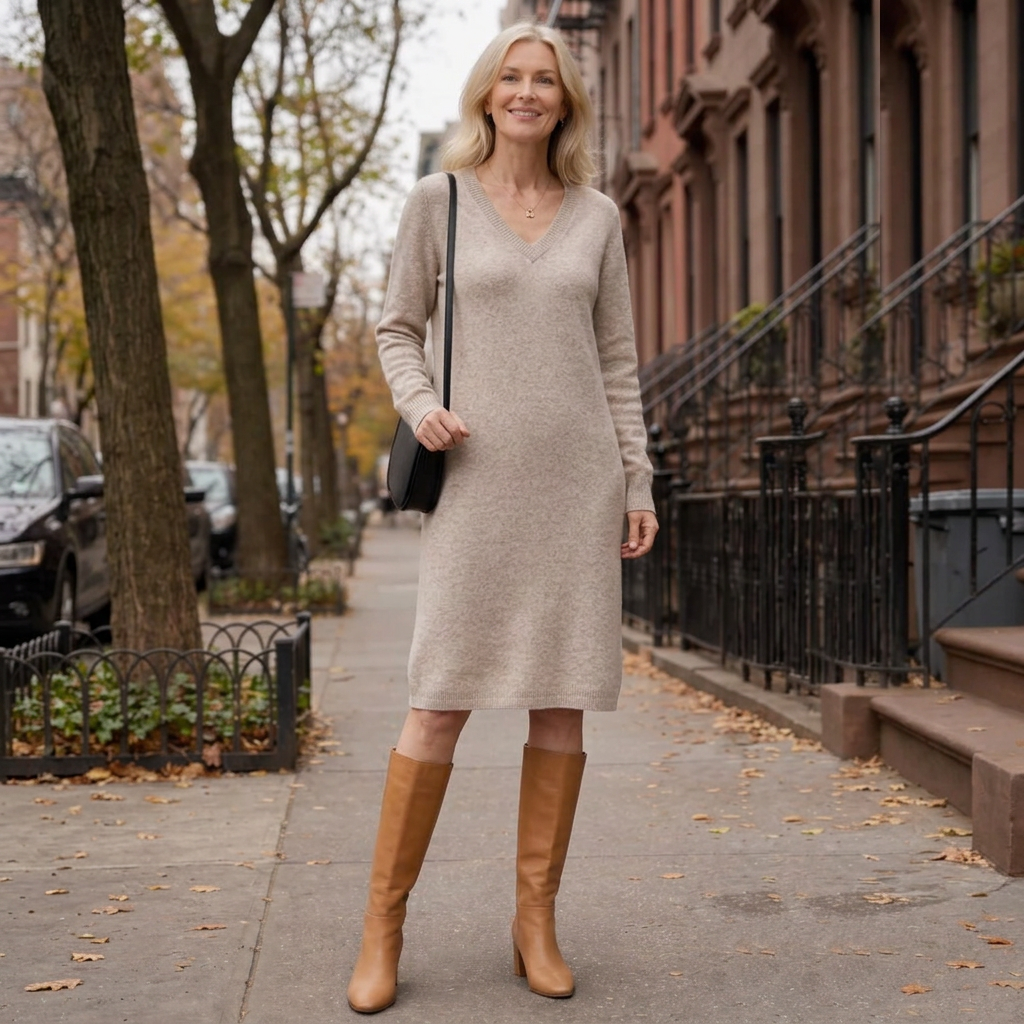 Lena | Relaxed V-neck Knit Midi Dress