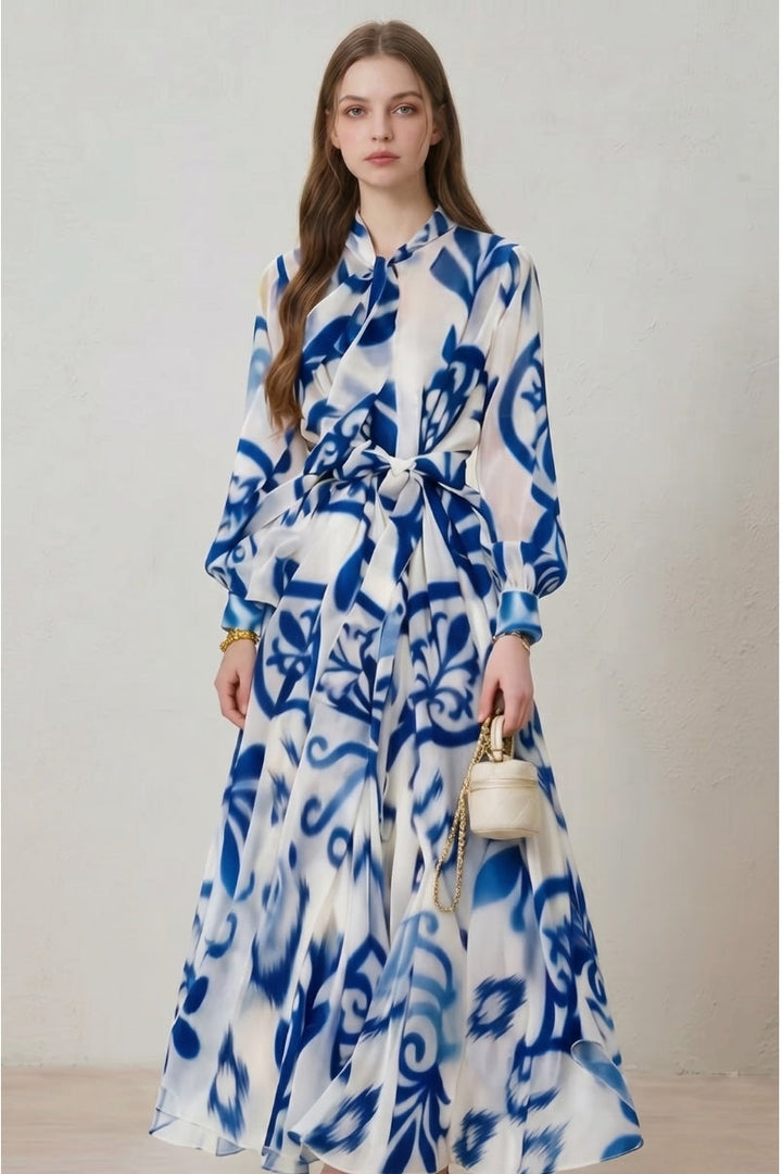 Lillian | Floral Print Long Sleeve Belted Maxi Dress