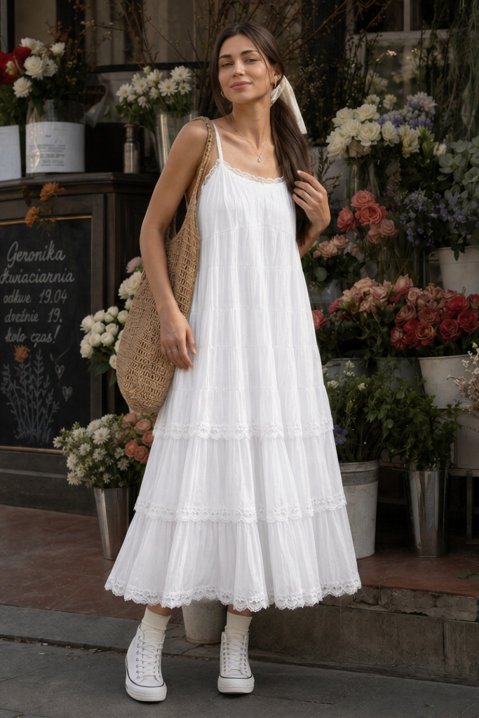 Lorelei | Spaghetti Strap Tiered Lace Layers Midi Dress
