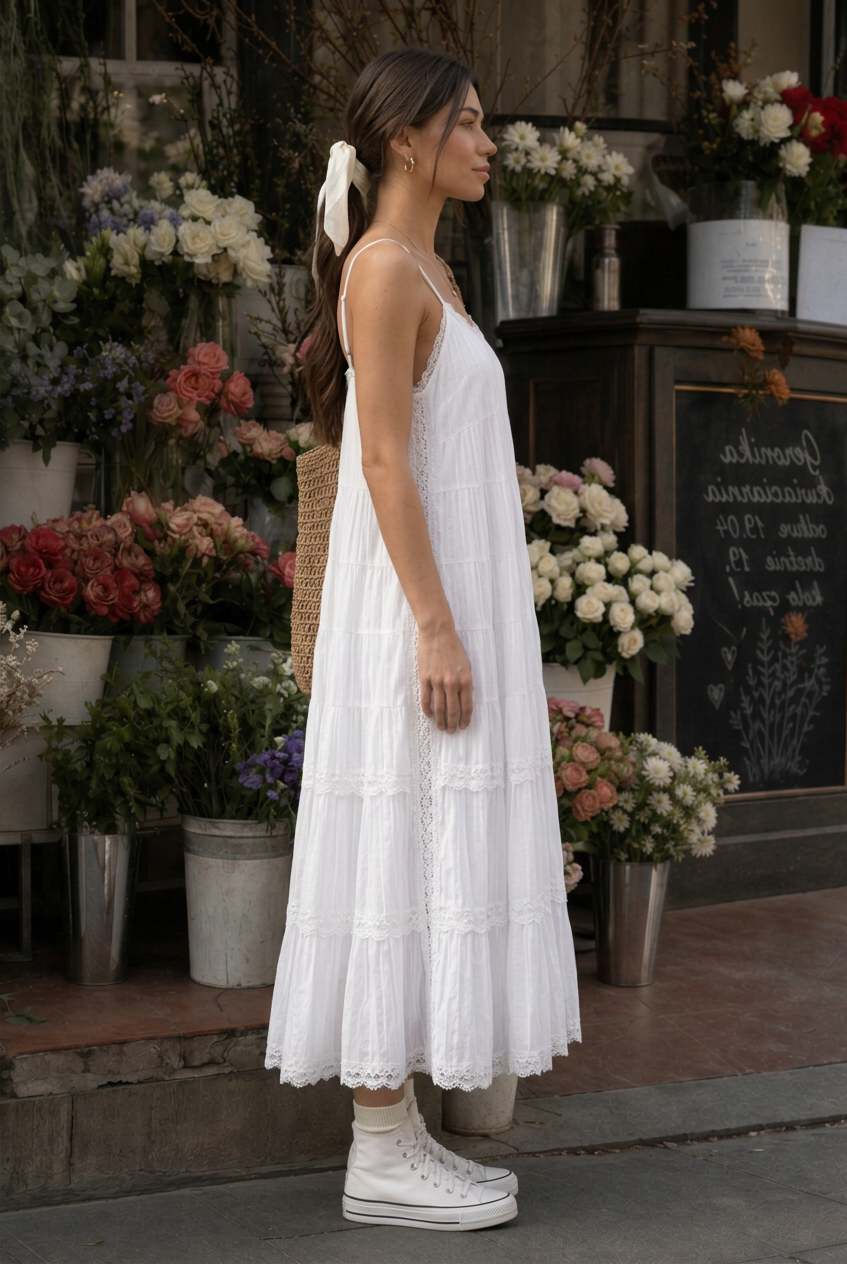 Lorelei | Spaghetti Strap Tiered Lace Layers Midi Dress