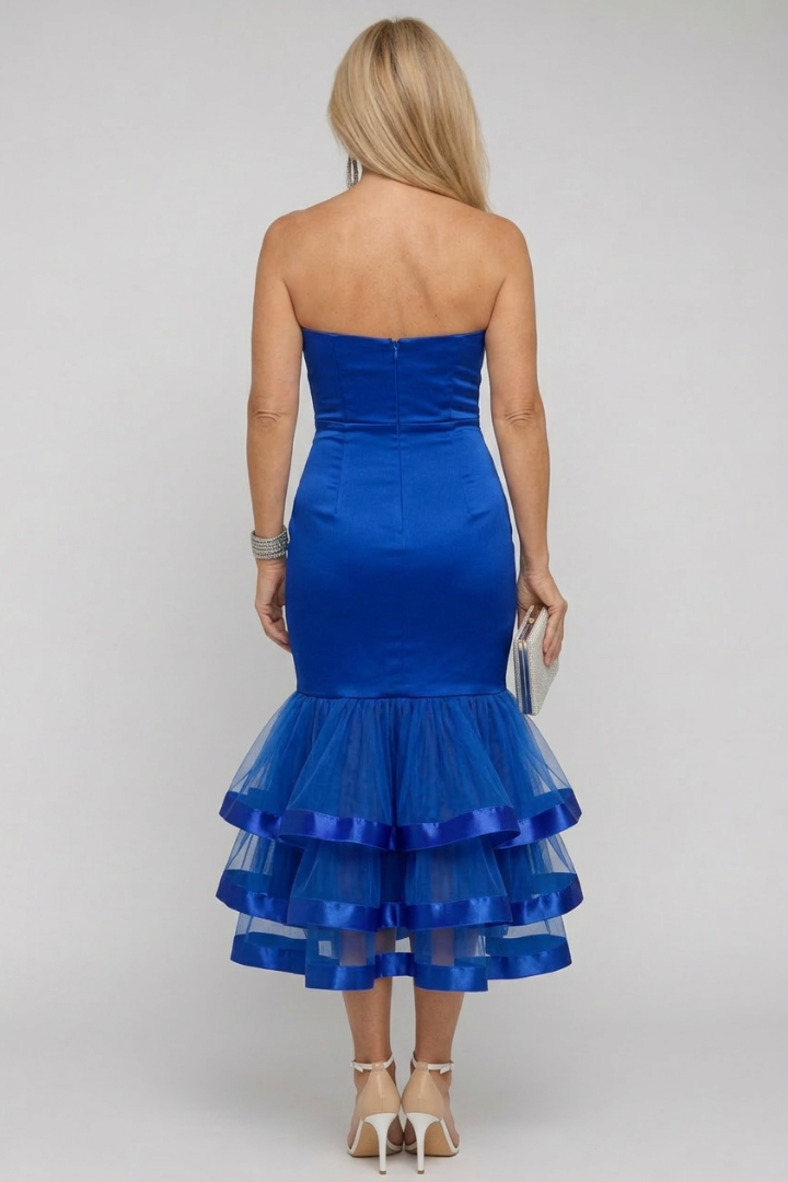 Muget | Women’s Strapless Ruffle Hem Midi Dress