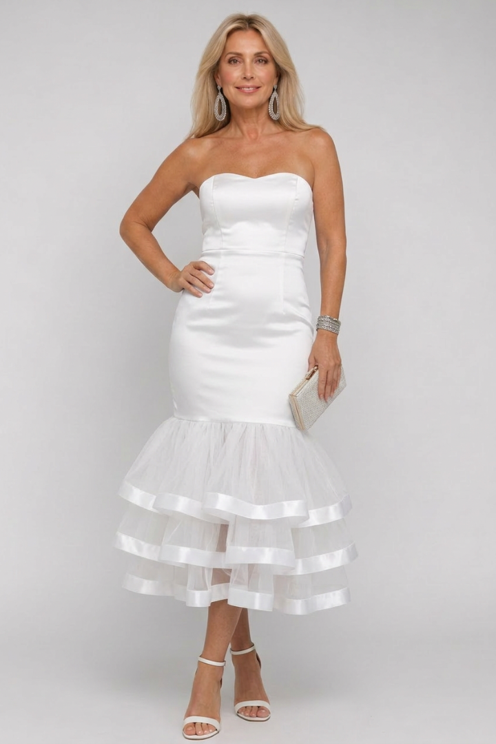 Muget | Women’s Strapless Ruffle Hem Midi Dress