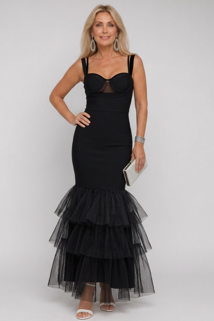Muget | Women’s Strapless Ruffle Hem Midi Dress