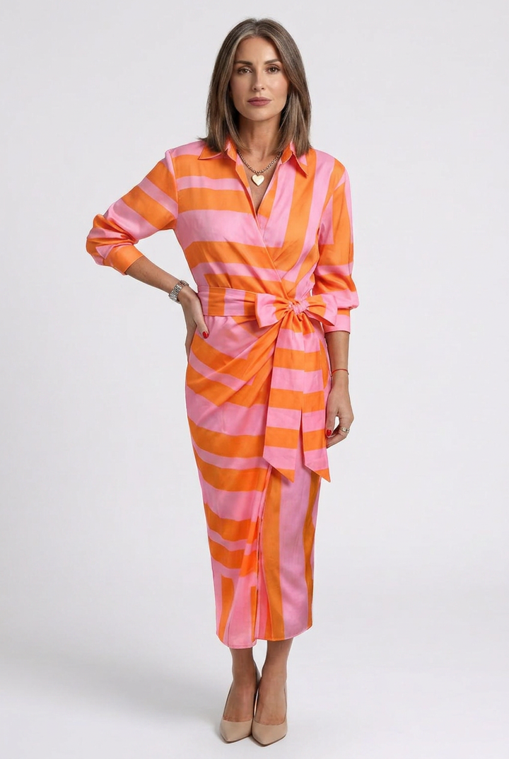 Nadine | Long Sleeve Printed Midi Wrap Dress