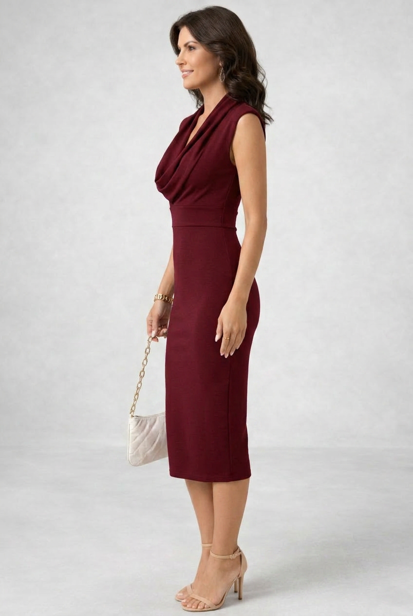 Naomi | Elegant Cowl Neck Midi Dress