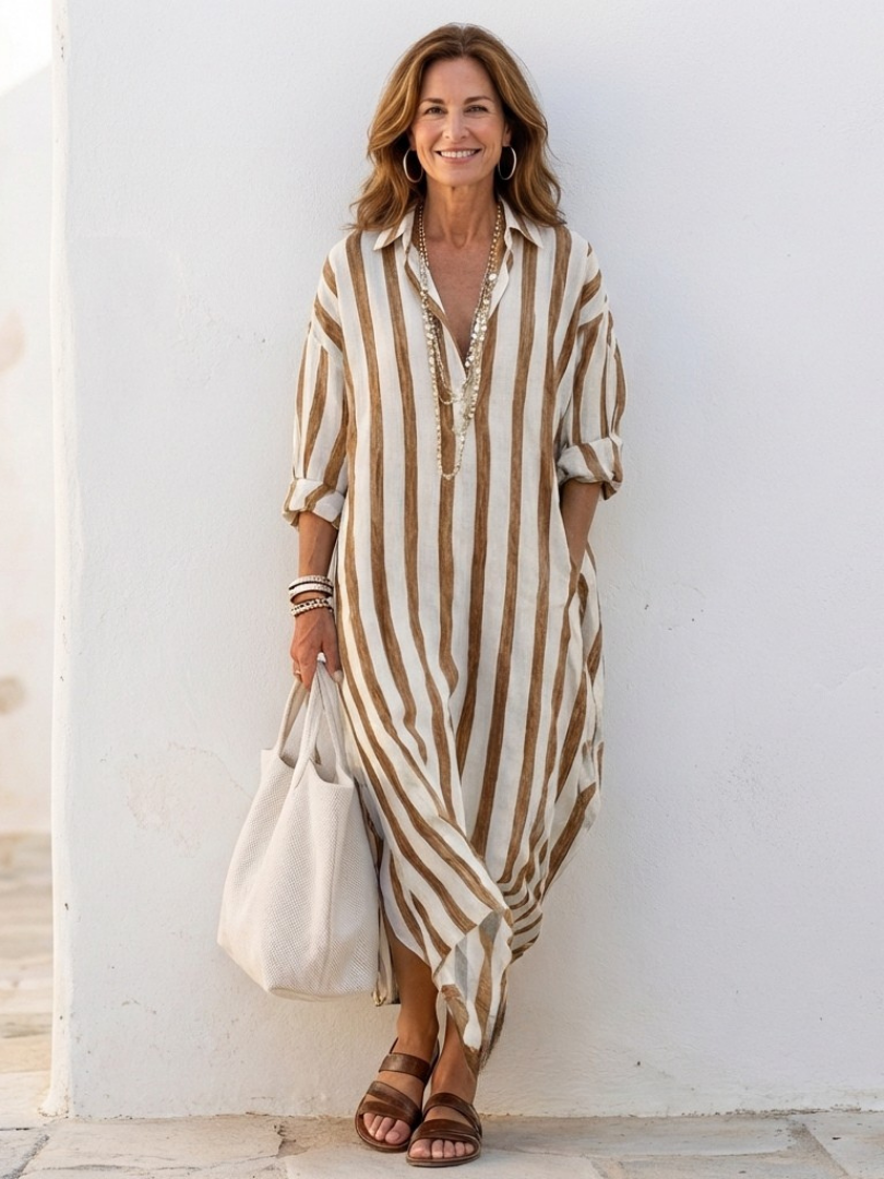 striped midi shirt dress Fallon Cutout White/Black / L 42 chest Naomi | Long Sleeve Striped