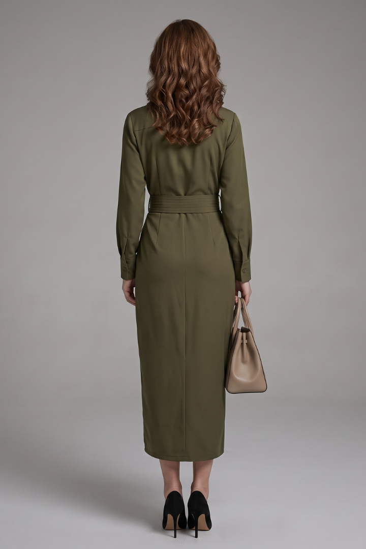 Odessa | Long Sleeve Collared Wrap Midi Dress