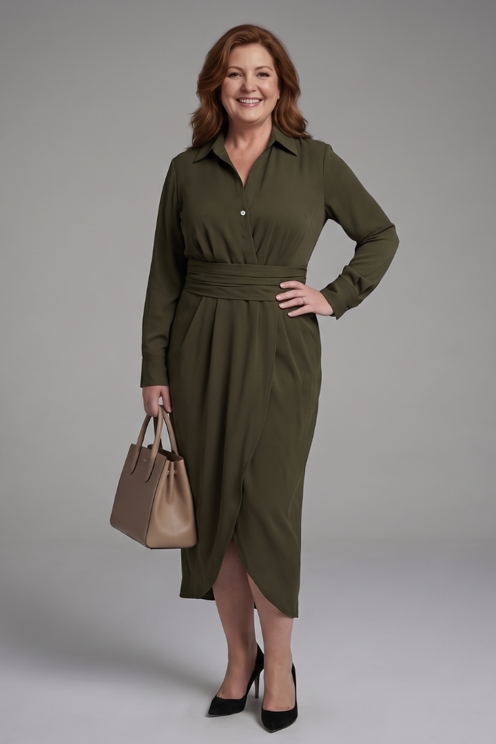 Odessa | Long Sleeve Collared Wrap Midi Dress