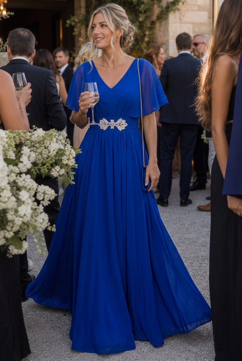 Orelia | Short Sleeve V Neck Embellished Flowing Maxi Dress