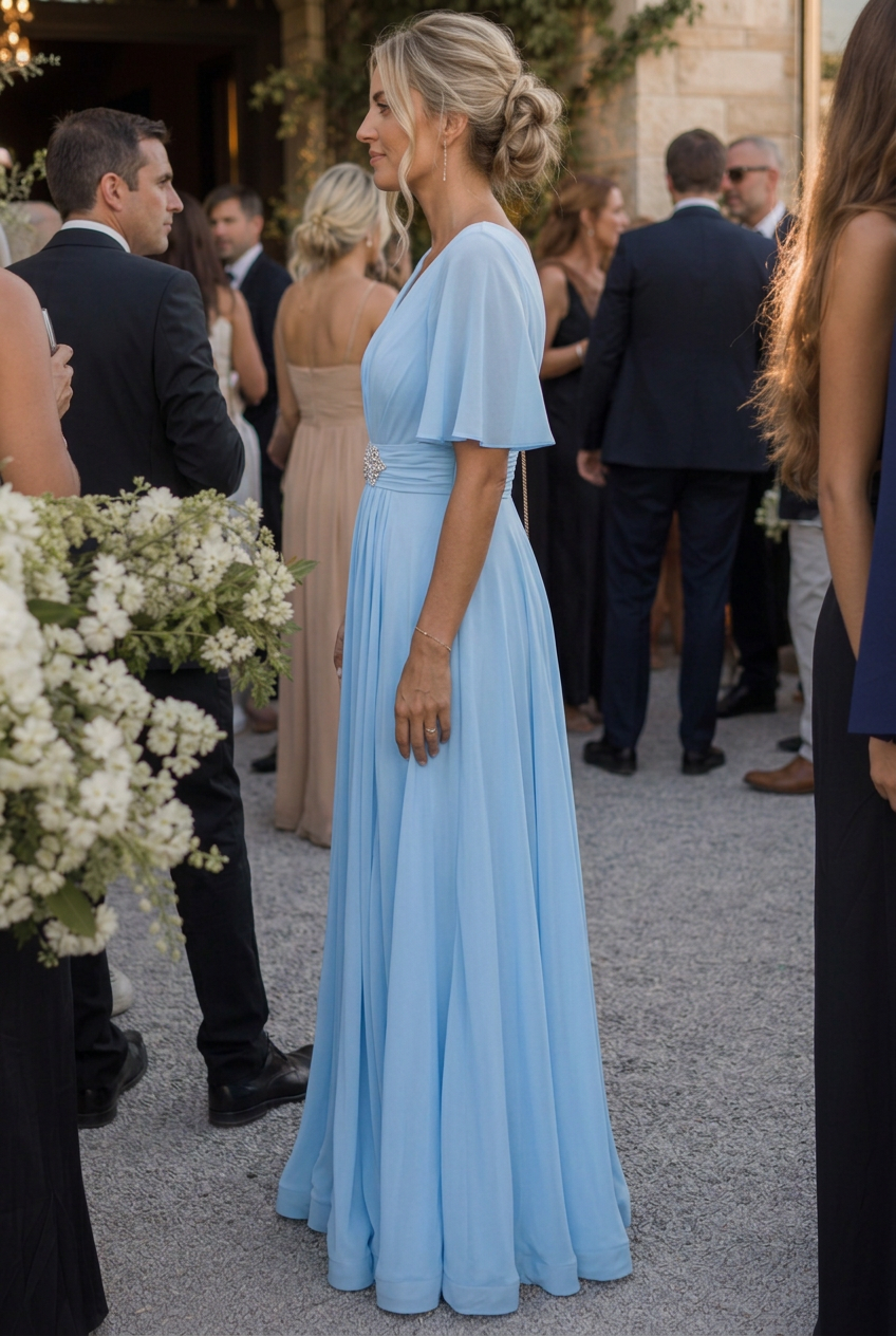 Orelia | Short Sleeve V Neck Embellished Flowing Maxi Dress