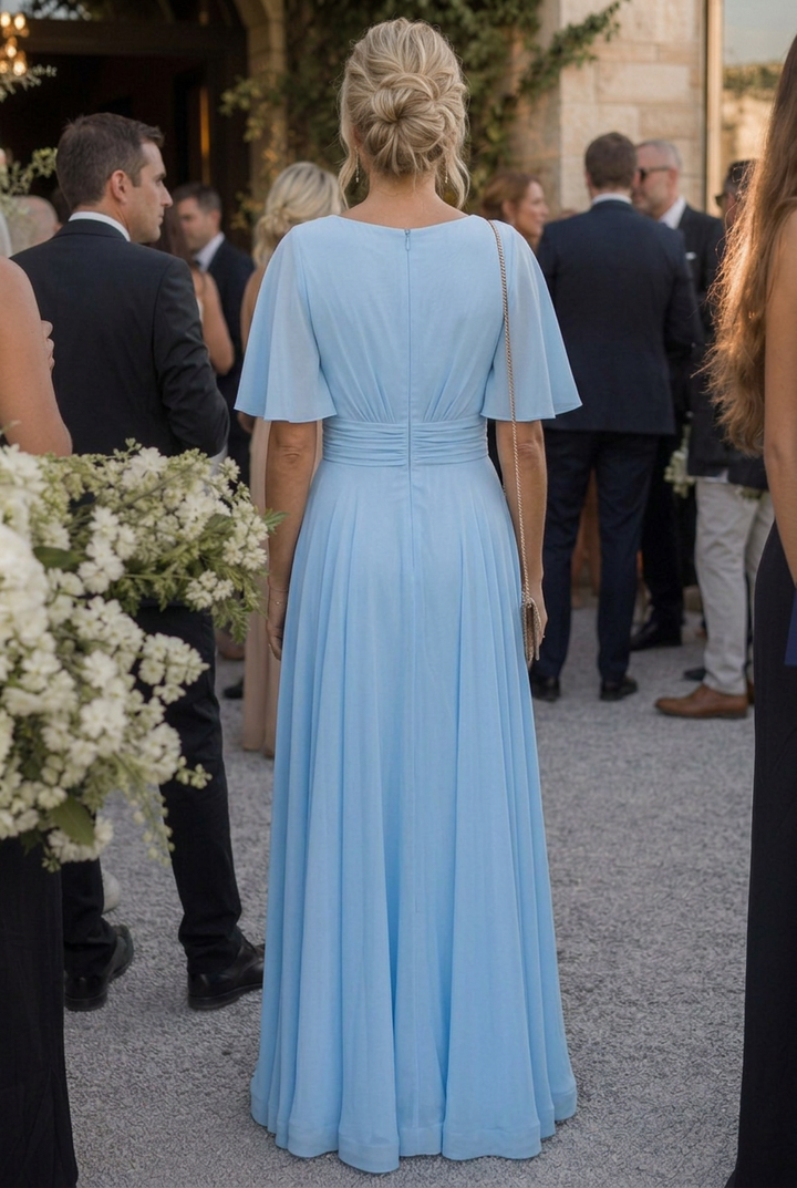 Orelia | Short Sleeve V Neck Embellished Flowing Maxi Dress