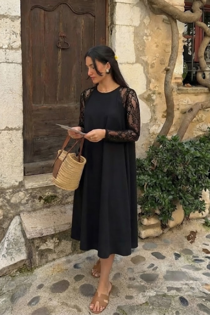 Paloma | Lace Sleeve Peplum Fitted Midi Dress