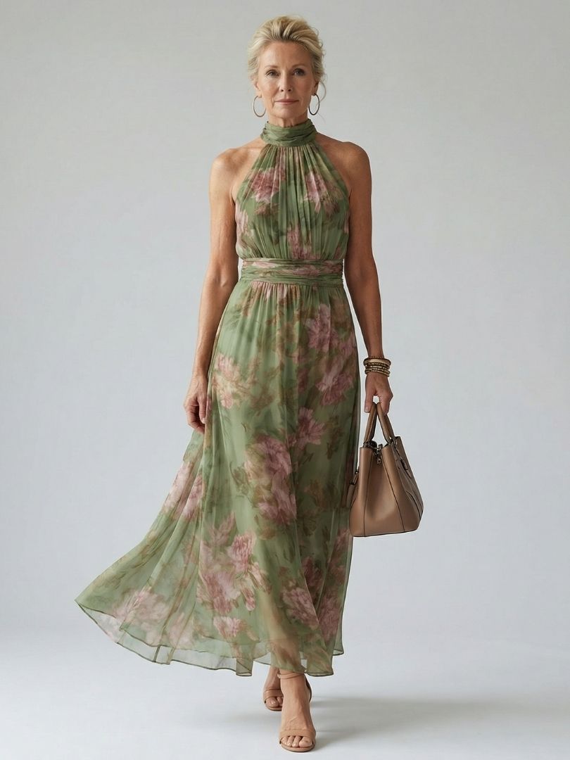 Mirelle Gathered Halter Midi Dress