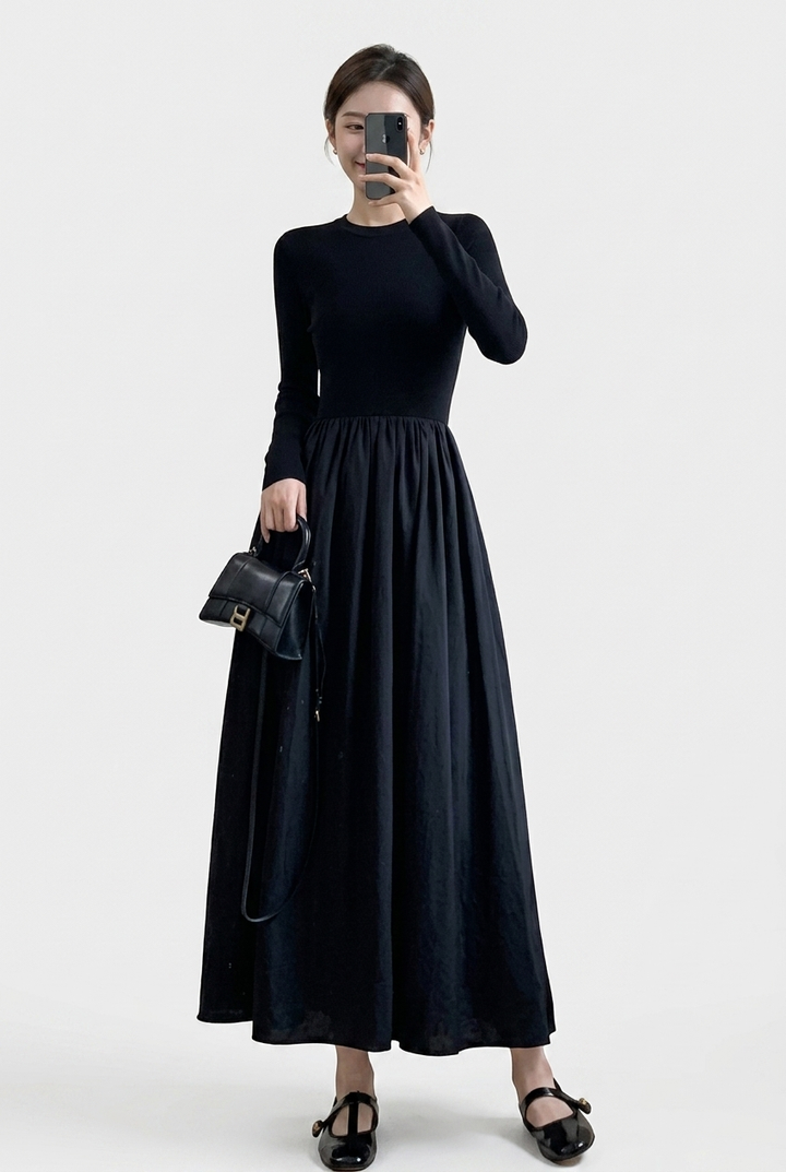 Selene | High Neck Knit Top and Textured Midi Skirt Set