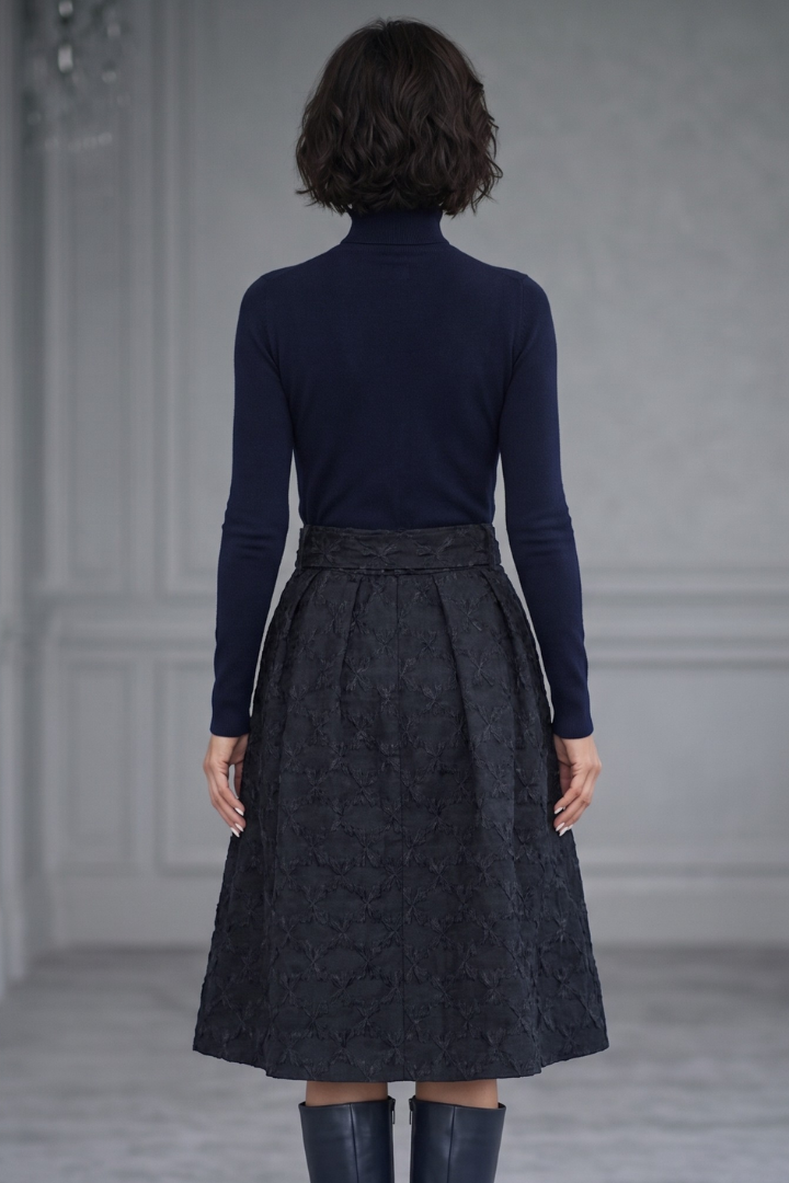 Selene | High Neck Knit Top and Textured Midi Skirt Set